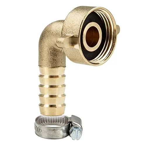 tecuro Schlauchverschraubung 1 Zoll ÜWM x 90° Tülle Ø 20,9 mm – Messing blank, langlebige Winkelschlauchtülle, inkl. Schelle W4 20-32 mm