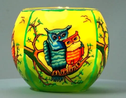 CBK-MS Teelichthalter Eulen am Tag Teelicht Leuchtglas Kerzenhalter