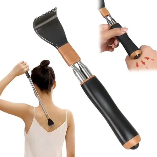 Rückenkratzer Teleskop,22-54cm Kratzhand Rückenkratzer Back Scratcher,Ausziehbarer Edelstahl-Doppelstab,Fester Gegen Drehung,mit Massagekugeln,Geeignet für Männer,Damen und Ältere Menschen,Schwarz