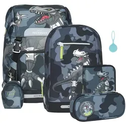 BECKMANN Schulrucksack-Set Classic Camo Rex, 6-teilig - Ergonomischer Schulranzen für die Grundschule mit 22L Volumen, inkl. Regenüberzug und wendbarer Vordertasche für individuelles Design.