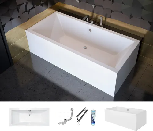 ECOLAM Rechteck Badewanne Quadro Design Acryl 165x75 cm