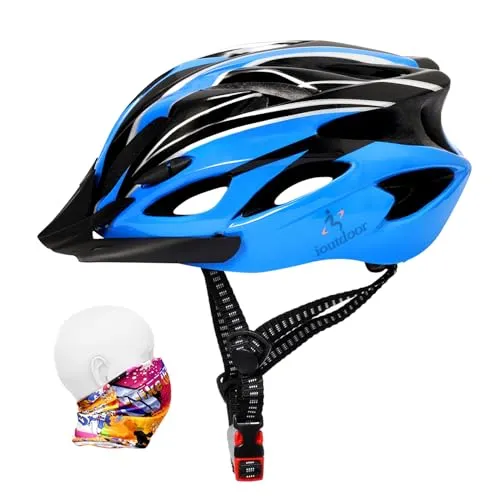 ioutdoor Erwachsene Fahrradhelm CE EN1078, EPS-Körper + PC-Schale, Robust und Ultraleicht, mit Abnehmbarem Visier und Polsterung, mit freiem Stirnband, Verstellbar Radhelm(56-62cm) (Blau Schwarz)