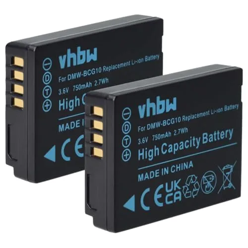 vhbw 2X Akku kompatibel mit Panasonic Lumix DMC-ZS6, DMC-ZS15, DMC-ZS10, DMC-TZ9, DMC-ZS8, DMC-ZS20 Kamera (750 mAh, 3,6 V, Li-Ion)