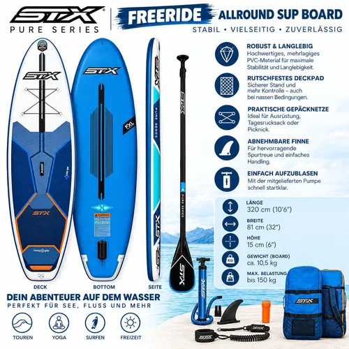 STX Freeride 10.6 SUP Board Set Aufblasbar mit Paddel, Pumpe & Tasche