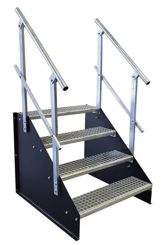 SRM Design Außentreppe 4 Stufen mit Geländer - Freistehende Stahltreppe mit 4 Stufen und beidseitigem Geländer, ideal für Außenbereiche. Korrosionsgeschützt und einfach zu montieren, passt sie perfekt in Garten oder Gewerbe.