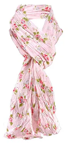 TigerTie Damen Halstuch in rosa Blumenmuster Gr. 180 cm x 50 cm - Tuch Schal Baumwolle