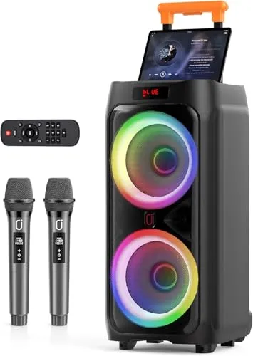 HWWR Karaoke Maschine mit 2 Mikrofonen, tragbarer Bluetooth Party Lautsprecher mit RGB-Licht, 500W PA-System für Erwachsene,Karaoke Anlage für Hausparty, Outdoor, TWS/TF/USB/AUX/Re