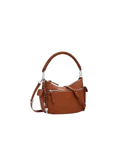Desigual Damen 25SAXPBW Bag_Half Astana Camel, Brown - Damen-Schultertasche im Ledereffekt, mit Reißverschluss und praktischen Vordertaschen, ideal für stilvolle Auftritte und vielseitige Nutzung.