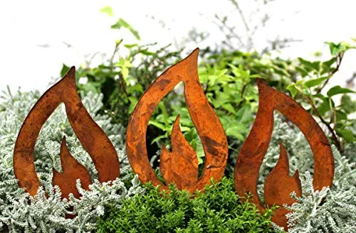 LB H&F 3er Set Flamme Feuer Lilienburg Rostdeko Garten Deko Rostfigur Roststecker Gartenstecker Rost Metall (Flammen NEO)