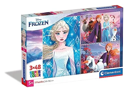 Clementoni 25240 Supercolor Frozen 2 – Puzzle 3 x 48 Teile ab 4 Jahren, buntes Kinderpuzzle mit besonderer Leuchtkraft & Farbintensität, Geschicklichkeitsspiel für Kinder