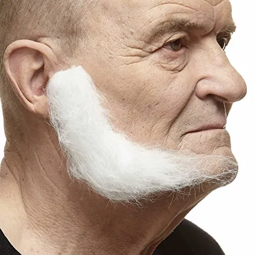 Mustaches Selbstklebender L Shaped Sideburns Gefälschte Hammelkoteletts, Neuheit, Falsche Gesichtsbehaarung, Kostümzubehör für Erwachsene, Weiß Farbe