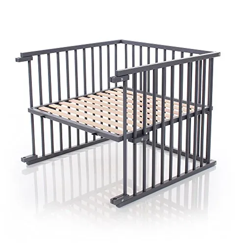 babybay Kinderbett Umbausatz für Beistellbetten stufenlos verstellbar passend für Modell Maxi und Boxspring / Babybett Größe: 140 cm x 89 cm aus massivem Buchenholz (schiefergrau lackiert)