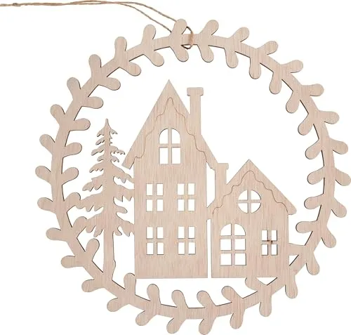 VBS Holzkranz Häuser 23cm Deko-Kranz, Landhausstil, Weihnachtsdekoration, Adventskranz, Vintage, Handarbeit
