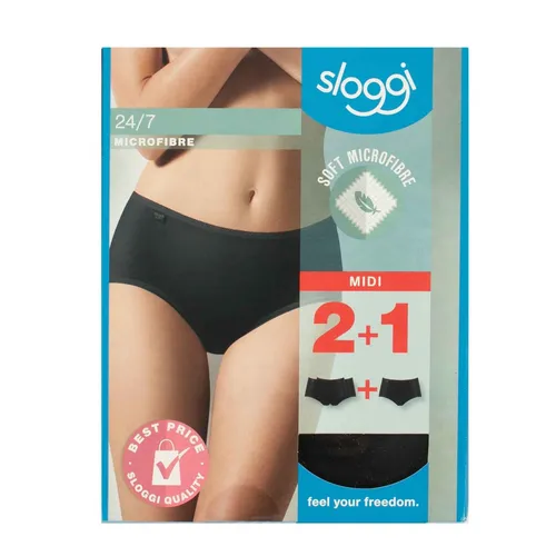 SLOGGI Damen Slips 3er 24/7 Microfibre Midi Schwarz / 42 / Unterwäsche