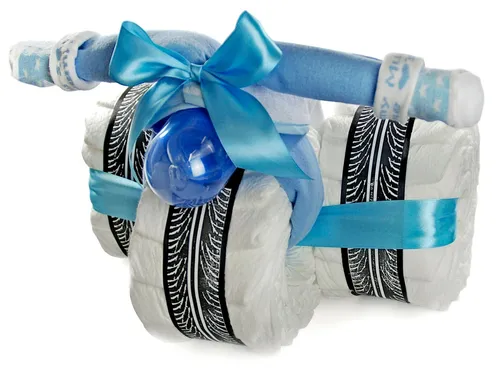 Windeldreirad blau für Baby Jungen - Geschenk zur Geburt - Originelles Windeldreirad in blau, ideal als Geschenk zur Geburt. Praktisch und dekorativ zugleich, perfekt für junge Eltern!