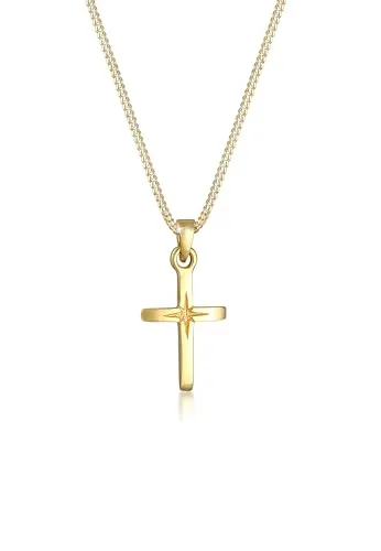 Elli Kette mit Anhänger Kreuz aus 925 Silber - Ketten mit Anhänger, handgefertigte Panzerkette mit glänzendem Kreuzanhänger, ideal zur Kommunion oder als besonderes Geschenk.