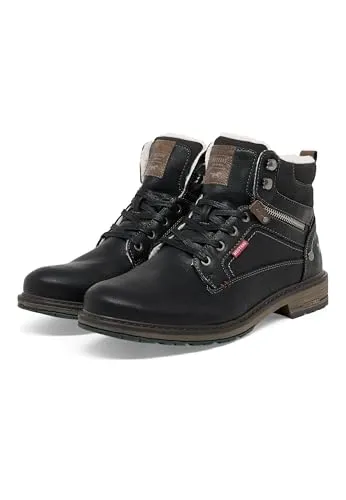 MUSTANG Herren Stiefel gefüttert Schwarz, Schuhgröße: EUR 45 - Herren-Stiefel aus genarbtem Kunstleder, gefüttert für warme Füße, mit seitlichem Reißverschluss für einfachen Einstieg und rutschfester Sohle für sicheren Halt.