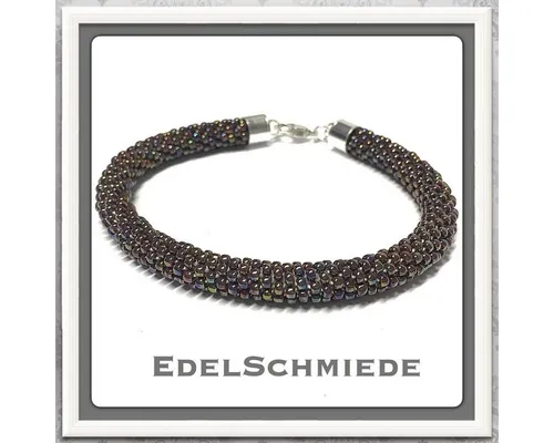 Edelschmiede925 Häkelarmband aus Glasperlen in braun 925 Silber