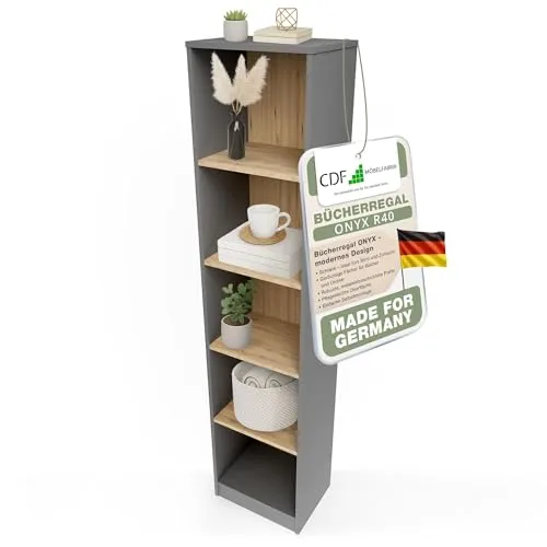 Onyx R40 ANTRACITE ARTISAN Bücherregal - Stylisches Bücherregal mit 5 Regalfächern, ideal für modernes Wohnen. Mit einer Höhe von 200 cm bietet es viel Platz für Bücher und Deko.