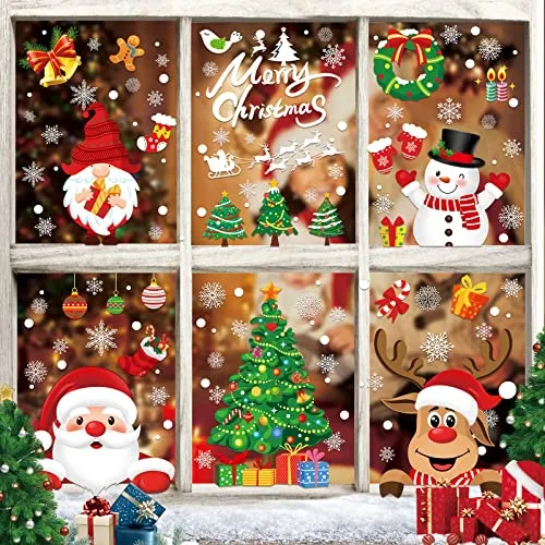 Stück Weihnachten Fenstersticker, Fensterbilder, Doppelseitige Wiederverwendbare Statisch Haftende PVC Aufkleber für Glasfenster Dekoration (9 Blatt, 20x30cm) 245