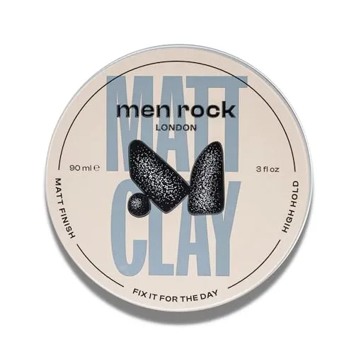 Men Rock Haar Clay 90ml - Starker Halt, Mattes Finish für volleres & dickeres Haar, Wasserbasierte Formel