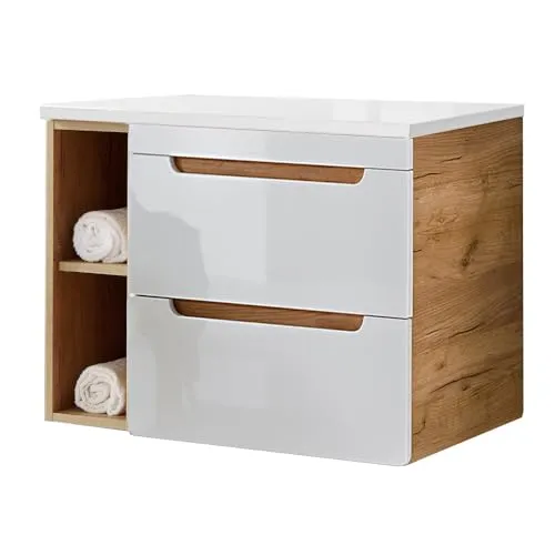 Lomadox Waschbeckenschrank LUTON-56, 81 cm in Hochglanz weiß