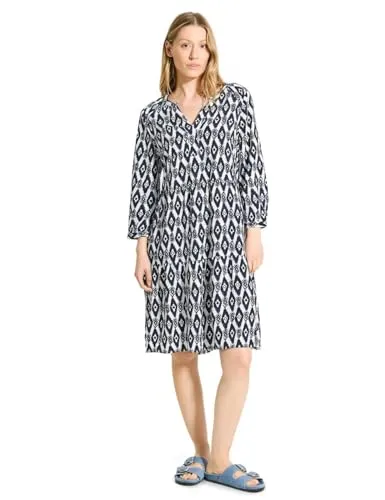 CECIL Damen B143947 Tunika Kleid mit Print - Vanilla White, Medium - Freizeitkleid für Damen mit voluminösen Volants, geschlitztem Rundhals und 3/4-Ärmeln, aus softer Viskose für angenehmen Tragekomfort in der warmen Jahreszeit.