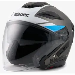 Blauer JJ-01 Jethelm Schwarz-Blau Größe S für Männer - Hochwertiger Jethelm mit herausnehmbarem Innenfutter und kratzfestem Visier. Ideal für sicheren Fahrspaß und Komfort auf der Straße.