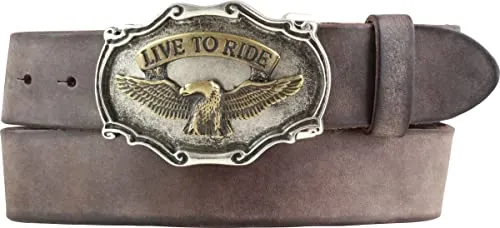 BELTINGER Vintage Gürtel mit Adler-Gürtelschnalle aus Vollrindleder 40mm - Hochwertiger 40mm Ledergürtel im Used-Look, ideal für Motorradfahrer. Individuell anpassbar und langlebig dank pflanzlicher Gerbung. Handgefertigte Qualität aus Italien.