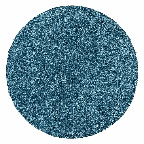 Teppium Moderner Hochflor Teppich Wohnzimmer 120 cm Rund Türkis - Shaggy Flauschiger Teppich, Extra Weich, Pflegeleicht und Einfarbig - für Schlafzimmer, Küche und Esszimmer