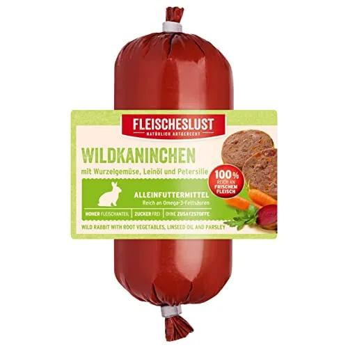 Fleischeslust Wildkaninchen mit feinem Wurzelgemüse, Leinöl und Sellerie Wurst (1 x 200 Gramm)