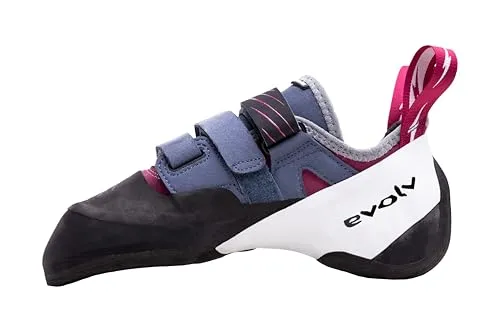 Evolv Shaman Lv Grau-Pink-Weiß - Leistungsorientierter Veganer Kletterschuh, Größe EU 41.5 - Farbe Beet Red - Slate