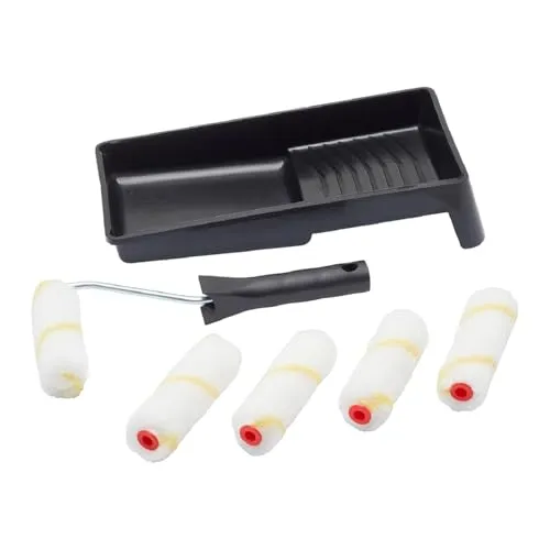 Produktbild Fit For The Job Mini-Farbroller-Set für Dispersionsfarben, kleiner Roller und Schale zum Streichen von Wänden und Decken, 100mm-Rollenset, Roller- und Schalen-Set, kleiner Farbroller und Schale