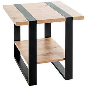 Haku-Möbel Beistelltisch 47477 Saragossa 4 - Mehrzwecktisch in Eiche, quadratisch mit pflegeleichter Oberfläche und stabilen schwarzen Stahlgestell – ideal für Wohnzimmer oder Büro.