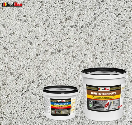 Buntsteinputz SET Mosaikputz BP 70 (weiss, grau) 25 kg + Quarzgrund 4 kg