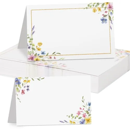 Stück Tischkarten Hochzeit Geburtstag 85x55 mm Blumen Tischdekoration Namenskarten zum selbst Beschriften Namensschild Platzkarten für Kommunion Taufe Silvester Neujahr Feier 50