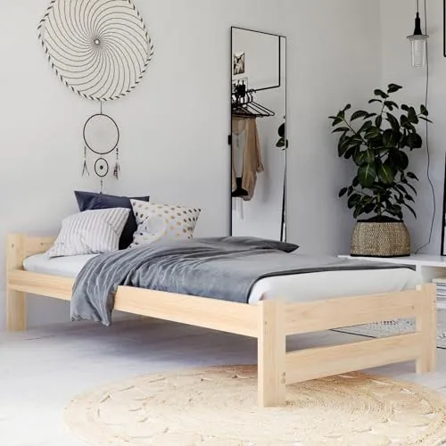 Home Collective Holzbett mit Lattenrost – Modernes Kiefer Massivholzbett - Skandi Boho Landhaus Stil, inklusive Lattenrost, ideal für gemütliche Schlafzimmer und einfache Selbstmontage.
