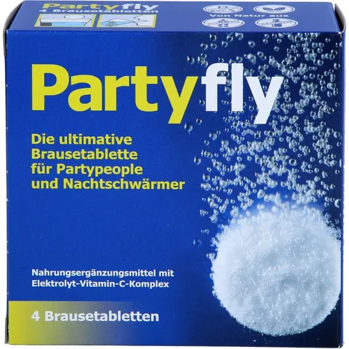 PHILPHARMA PARTYFLY Brausetabletten 4 St. - Arzneimittel zur Unterstützung nach dem Feiern, schnell löslich und angenehm im Geschmack für eine schnelle Erholung.