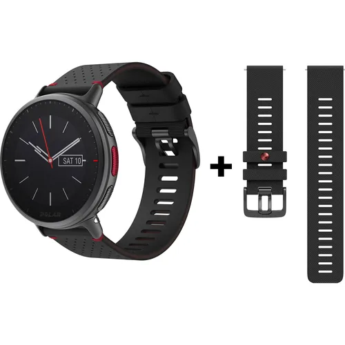 Polar VANTAGE V2 SHIFT Sportuhr in schwarz-rot, Größe M/L - Sportuhr mit innovativen Funktionen und 1,2 Zoll transflektives Display, ideal für Sportler, die ihre Leistung präzise überwachen wollen.