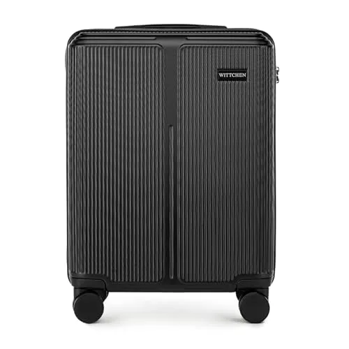 WITTCHEN Stripes Line | Kabinenkoffer 55 × 39 × 20 cm (M) | Hartschale ABS handgepäck Koffer 36 l, 4 Rollen 360° & Zahlenschloss | Handgepäck Tasche für Lufthansa/Eurowings/Ryanair | Farbe: Schwarz