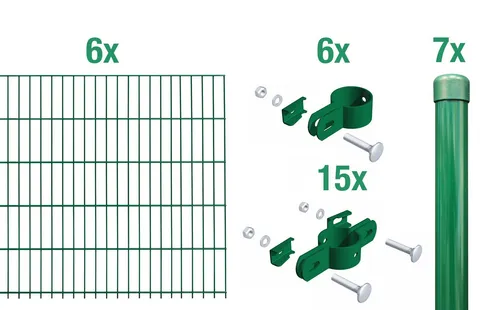 Alberts Einstabmattenzaun 8-6-4, 150 cm hoch, 12 m lang, grün - Gartenzaun aus langlebigem, rostgeschütztem Stahl mit Kunststoffbeschichtung. Ideal für Sicherheit und Sichtschutz im Garten, komplett mit Pfosten und Schellen.