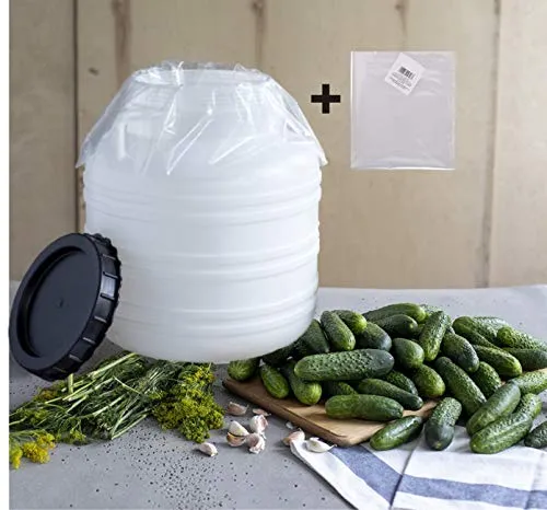lilawelt24 10L Gurkenfass+ 5 Folienbeutel, lebensmittelfass, Olivenfass,Deckelfass, Gärtopf, Gurkentopf,Sauerkrauttopf