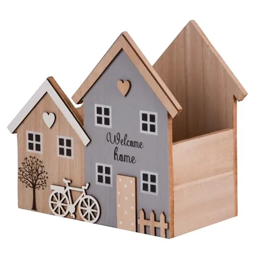 UNUS Aufbewahrungsbox Holz, Dekorative Häuser mit Welcome Home-Motiv, praktische Aufbewahrung, stilvolle Deko für Flur, Wohnzimmer & Schreibtisch