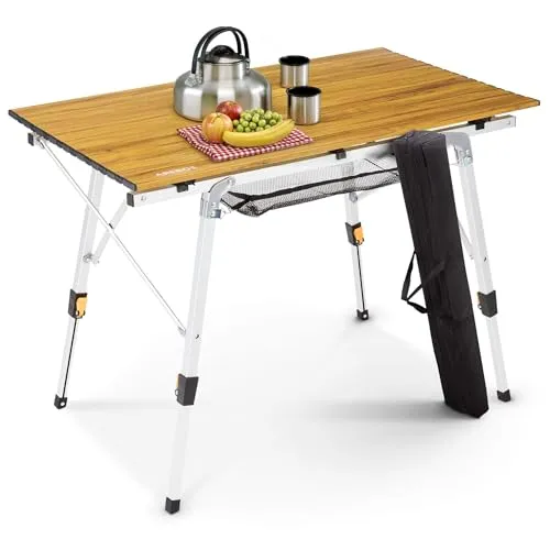 Arebos Campingtisch Faltbar - Stabiler Reisetisch für Camping, Picknick & Balkon - Tisch für Camping und Balkon, klappbar und höhenverstellbar von 47 bis 69 cm, belastbar bis 30 kg, wetterfest und rostfrei.