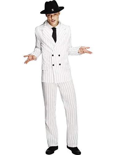 Smiffys Mafia Gangster Kostüm weiß - Stilvolles Kostüm für Mafiosi, bestehend aus Jacke, Hose und Krawatte. Perfekt für Karneval oder Mottopartys, aus 100% Polyester für hohen Tragekomfort.