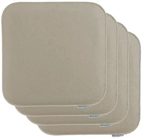 Brandsseller 4er Set Sitzkissen aus Filz 35x35x2 cm – Robuste Stuhlauflagen für innen und außen, eckiges Sitzpolster, strapazierfähiges Kissen für Stühle - Beige
