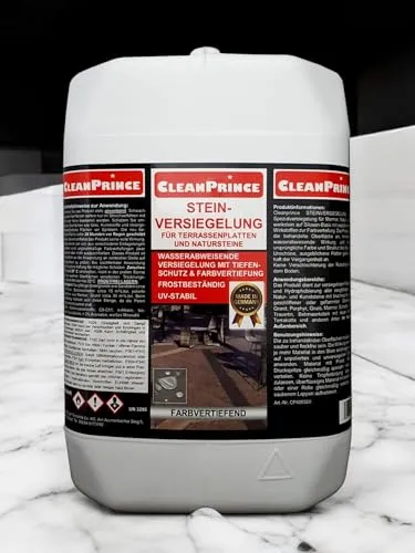CleanPrince 2x5= 10 Liter Steinversiegelung für Terrassenplatten und Natursteine | mit Farbvertiefer | Steinsiegel Marmor Granit Natursteine Beton farbvertiefend