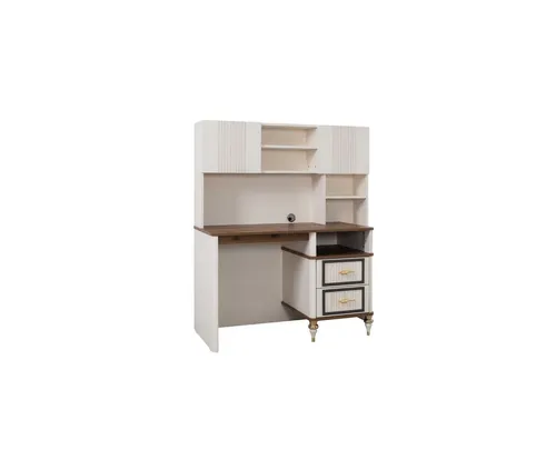 Beiger Schreibtisch mit Regalen – Computertisch für Kinderzimmer - Moderner Schreibtisch in Beige mit 2 Schubladen und 4 Regalfächern. Ideal für Kinder und Jugendliche, bietet ausreichend Stauraum und passt in jedes Zimmer.