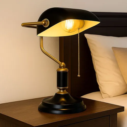 Elegante Bankerlampe Tischleuchte anthrazit-gold - Tischleuchte aus Metall mit edlem Design. Sie schafft eine warme Atmosphäre und ist ideal für Schreibtisch oder Wohnzimmer. Mit Zugschalter und kompakten Abmessungen (26,5x18x34 cm) ein echter Blickfang.