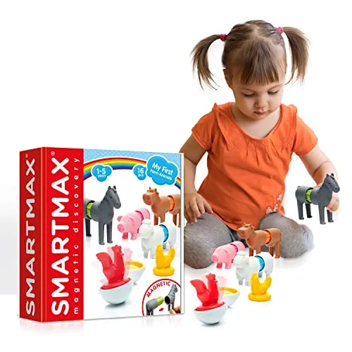 Smartmax Magnete - My First Farm Animals - Magnetische Bausteine für Kinder ab 1 Jahr, fördern die Hand-Augen-Koordination und das logische Denken mit 16 bunten Tierfiguren aus hochwertigem, ungiftigem Kunststoff.